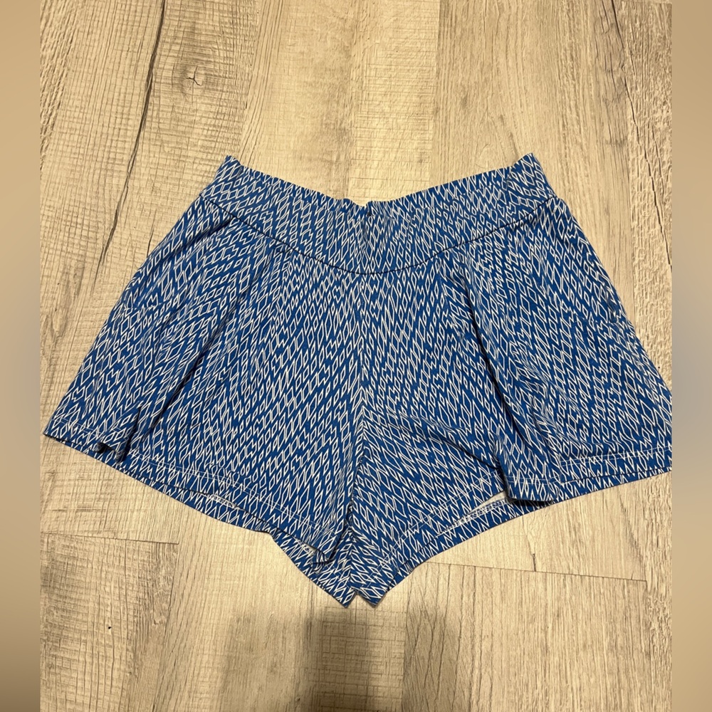 Fighting Eel Hawaiian Aloha Print Shorts Jersey Rayon Spandex Blue White XS